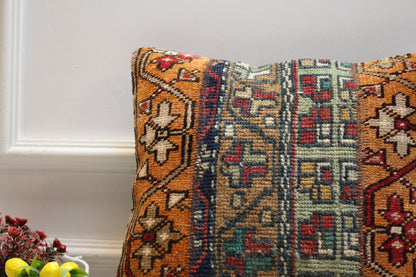 Geometric Kilim Pillow Cover: Vintage Turkish Rug, 16x16 inch