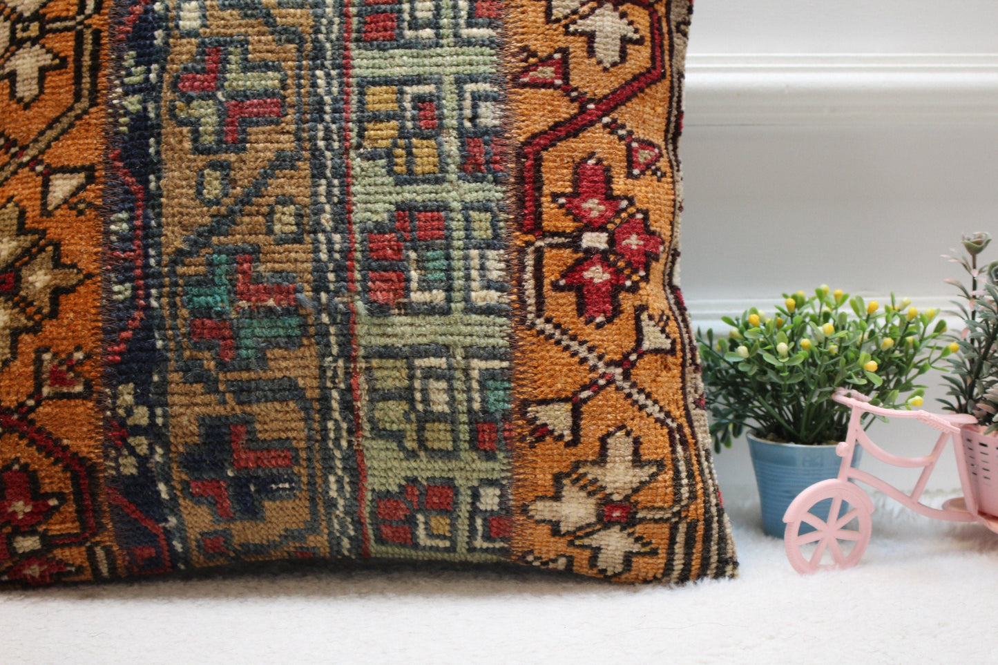 Geometric Kilim Pillow Cover: Vintage Turkish Rug, 16x16 inch