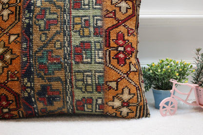 Geometric Kilim Pillow Cover: Vintage Turkish Rug, 16x16 inch