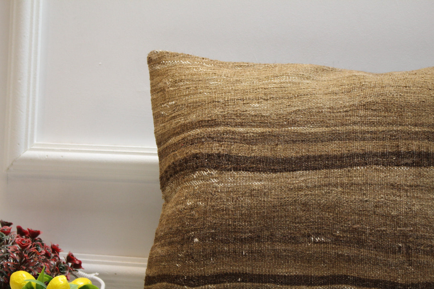 Handmade Brown Kilim Pillow Cover: Vintage Woven Rug, 16x16 inch