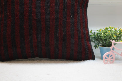 Black and Red Turkish Kilim Pillow Cover: Handmade Wool (16x16 inc)