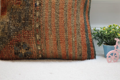 Handmade Kilim Pillow Cover: Vintage Upcycled Wool, 16x16 inch