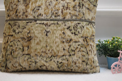 Handmade Floral Kilim Pillow Cover: Vintage Turkish Rug, 16x16 inch