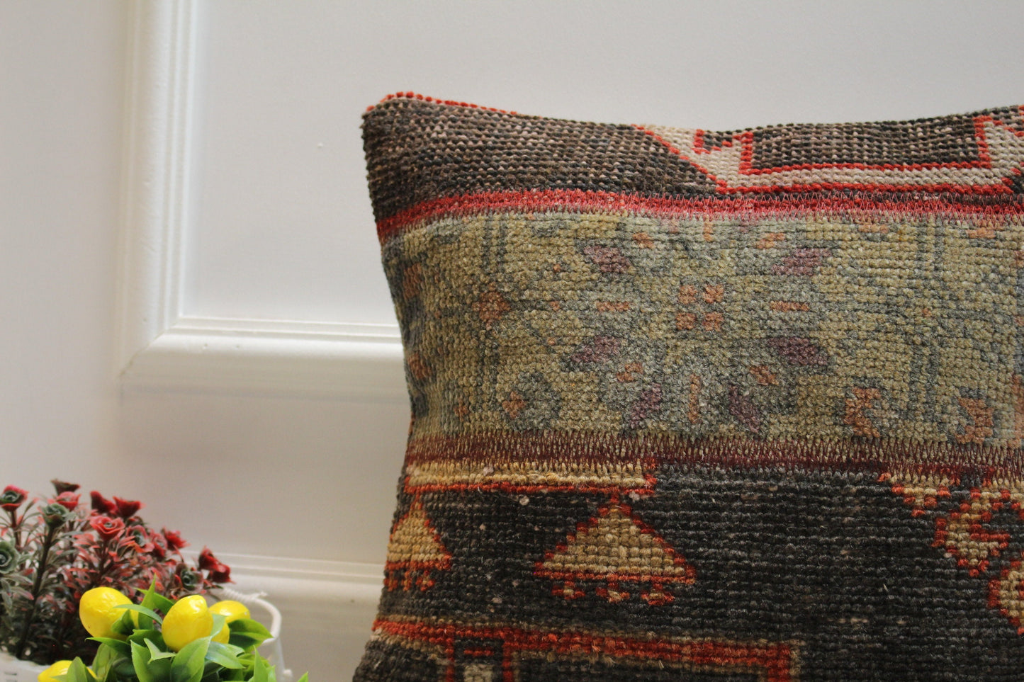 Handmade Turkish Kilim Pillow Cover: Upcycled Woven Rug, 16x16 inc.
