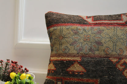 Handmade Turkish Kilim Pillow Cover: Upcycled Woven Rug, 16x16 inc.
