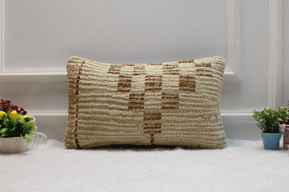 Geometric Turkish Rug Lumbar Pillow Cover: Vintage Woven Wool, 12x20 inch