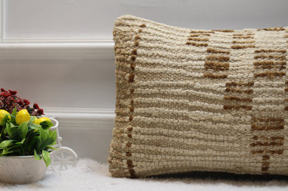 Geometric Turkish Rug Lumbar Pillow Cover: Vintage Woven Wool, 12x20 inch