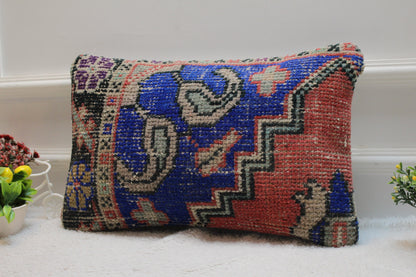 Handmade Turkish Rug Lumbar Pillow Cover: Vintage Woven Wool (12x20 in)