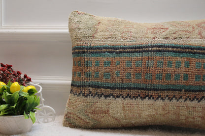 12x20 Lumbar Pillow Cover: Organic Wool Turkish Rug, Vintage Design