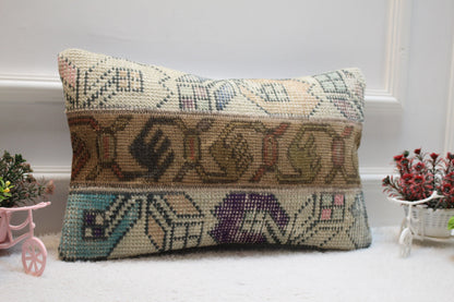 Handmade Turkish Rug Lumbar Pillow Cover: Vintage Patchwork Kilim (12x20 in)