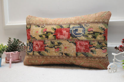 Red Turkish Rug Lumbar Pillow Cover: Vintage Woven Wool, 12x20 inc