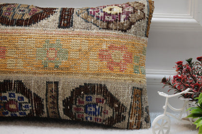 Handmade Kilim Lumbar Pillow Cover: Vintage Turkish Rug, Beige 12x20 inc