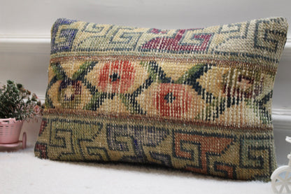 Handmade Turkish Rug Lumbar Pillow Cover: Vintage Wool (12x20 inc)