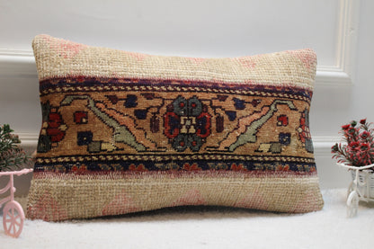 Vintage Turkish Rug Lumbar Pillow Cover: Blue Anatolian Kilim Pillow (12x20 in)