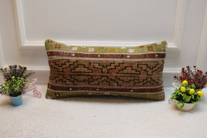 Handmade Kilim Lumbar Pillow Cover: Patchwork Turkish Rug, 12x24 inch