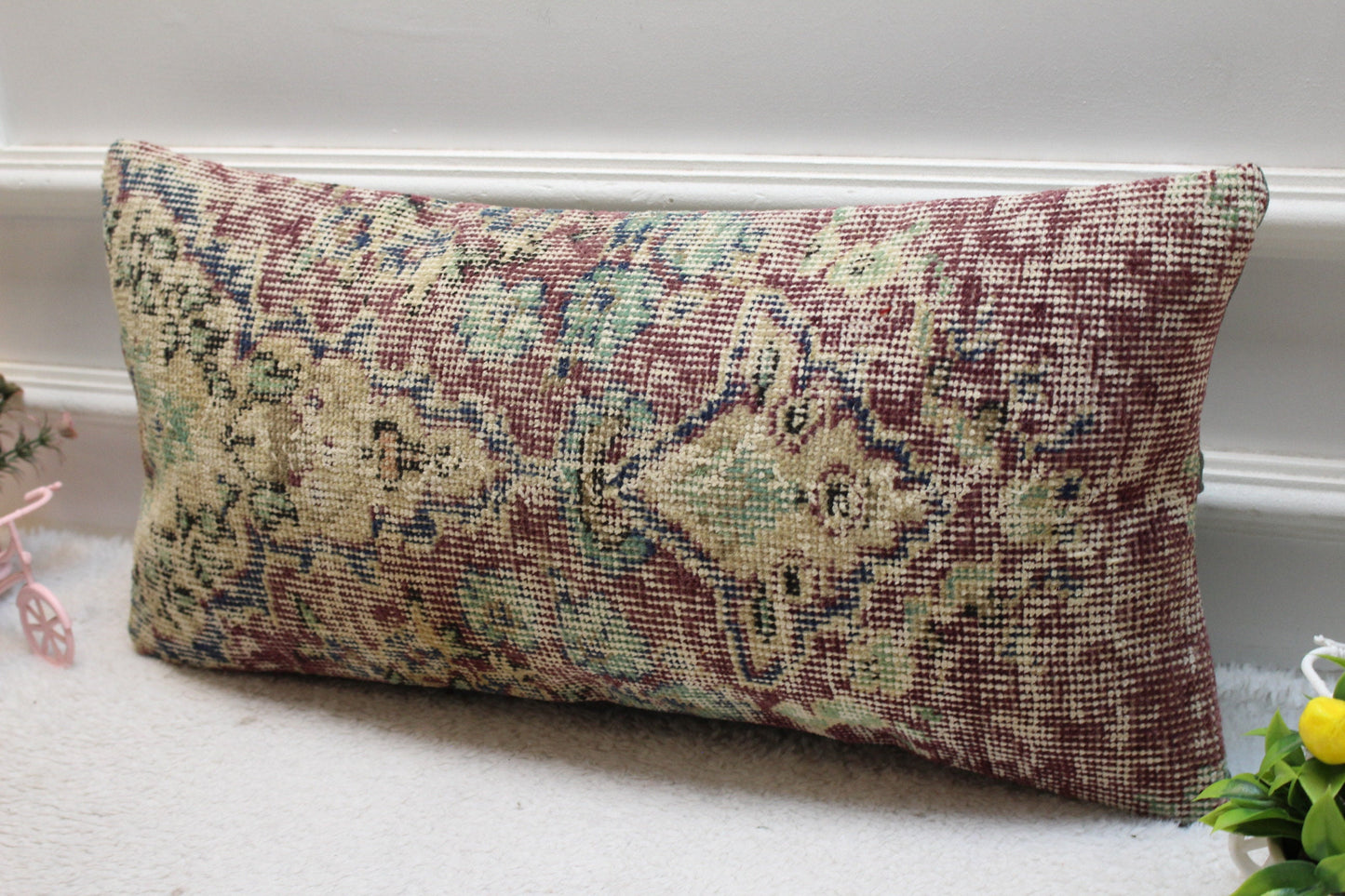 Handmade Turkish Rug Lumbar Pillow Cover: Purple Vintage Kilim, 12x24 inch