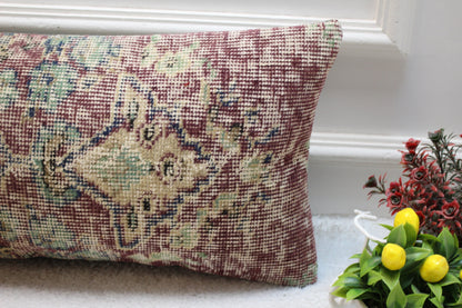Handmade Turkish Rug Lumbar Pillow Cover: Purple Vintage Kilim, 12x24 inch