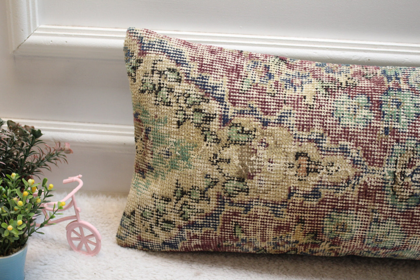 Handmade Turkish Rug Lumbar Pillow Cover: Purple Vintage Kilim, 12x24 inch