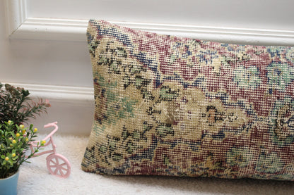Handmade Turkish Rug Lumbar Pillow Cover: Purple Vintage Kilim, 12x24 inch