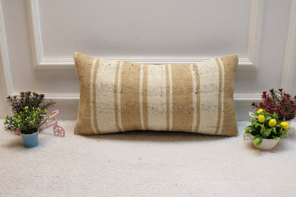 Handmade Kilim Lumbar Pillow Cover: Striped Wool Throw Pillow (12x24 in)
