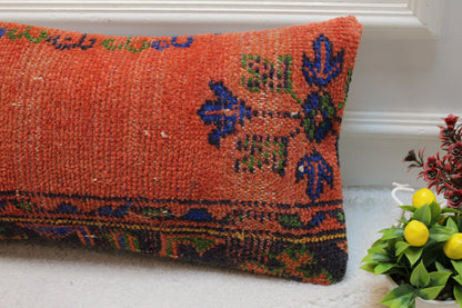 Floral Kilim Lumbar Pillow Cover: Turkish Rug Pillow, 12x24 inch