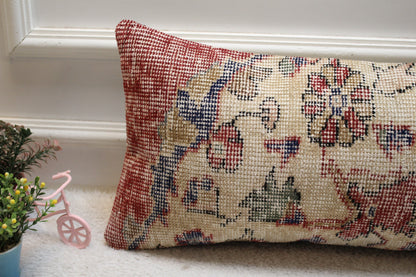 Floral Kilim Lumbar Pillow Cover: Handmade Turkish Rug Pillow, 12x24 inch