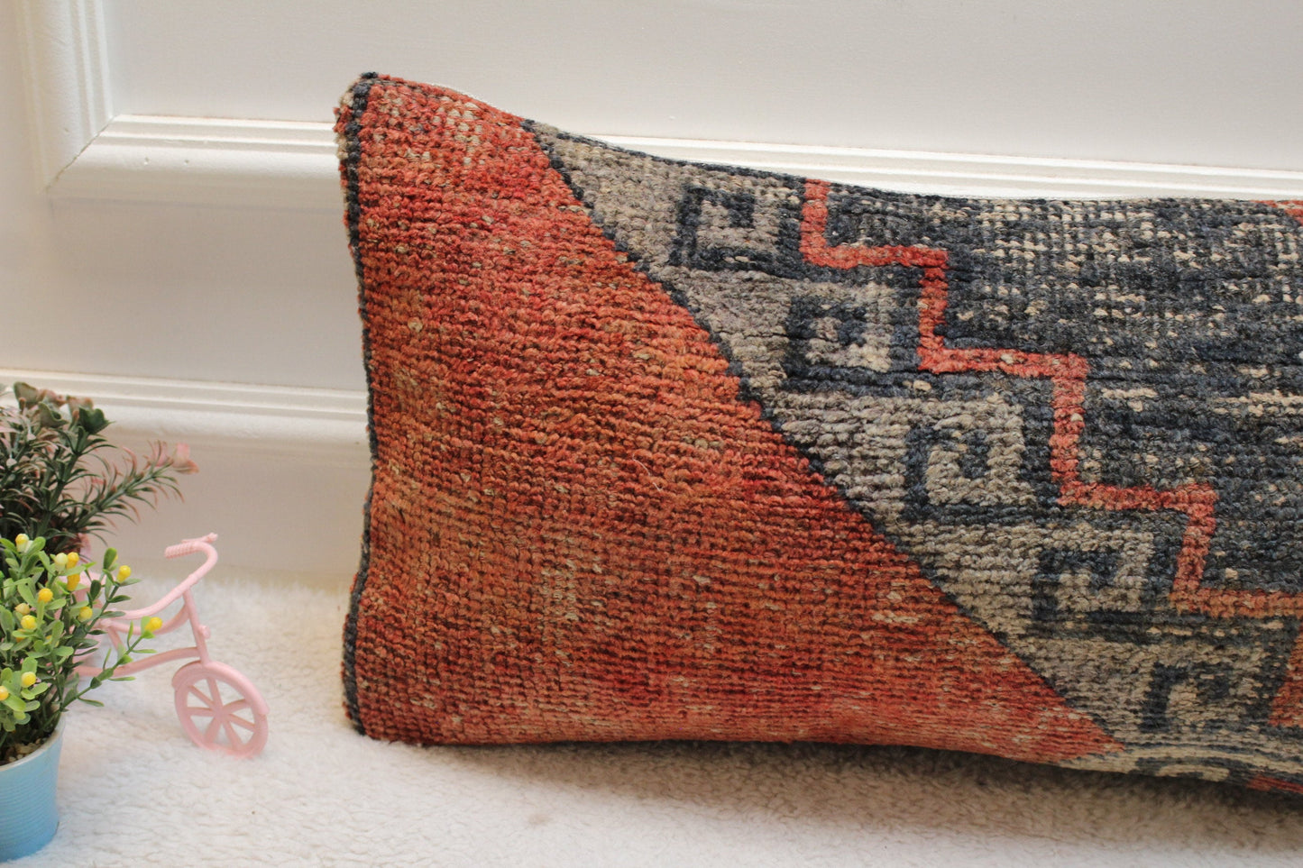 Handmade Turkish Rug Lumbar Pillow Cover: Ethnic Woven Design, 12x24 inch