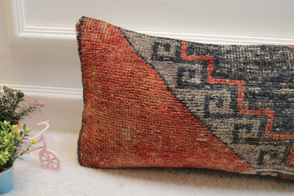Handmade Turkish Rug Lumbar Pillow Cover: Ethnic Woven Design, 12x24 inch