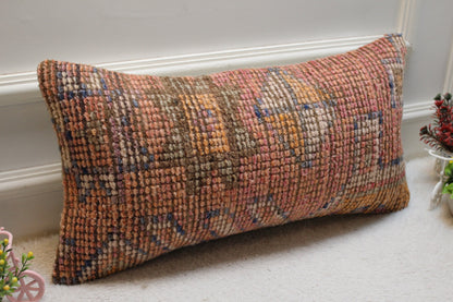 Handmade Pink Kilim Pillow Cover: Upcycled Turkish Rug, 12x24 inch