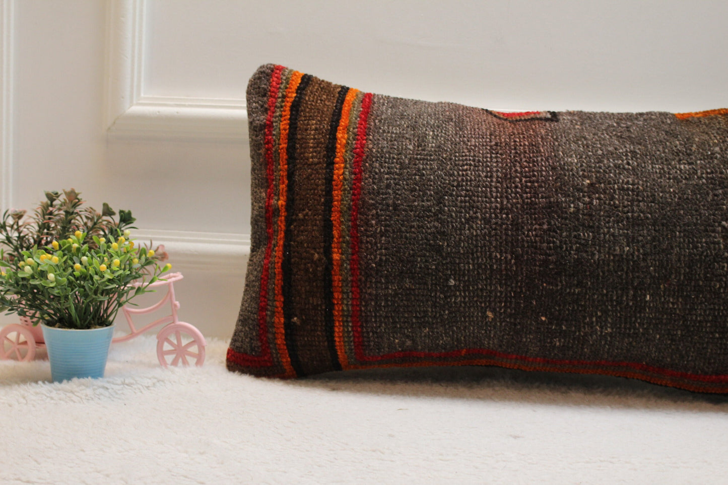 Handwoven Kilim Pillow Cover: Organic Wool Turkish Rug (12x24 inc)