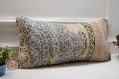 Handmade Kilim Lumbar Pillow Cover: Upcycled Wool, 12x24 inch