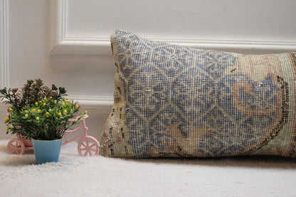 Handmade Kilim Lumbar Pillow Cover: Upcycled Wool, 12x24 inch