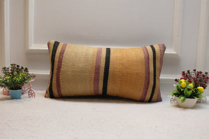Handmade Orange Kilim Lumbar Pillow Cover: Vintage Turkish Rug, 12x24 inch