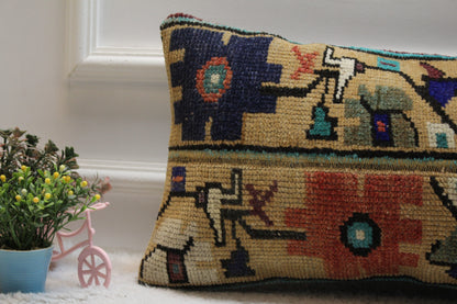 Floral Turkish Rug Lumbar Pillow Cover: Vintage Kilim, 12x24 inc