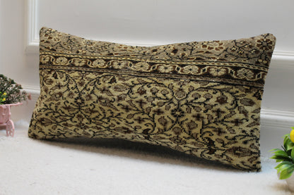 Floral Kilim Lumbar Pillow Cover: Handmade Turkish Rug, 12x24 inch