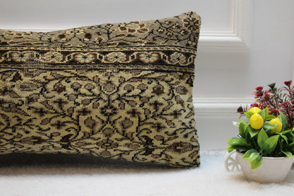 Floral Kilim Lumbar Pillow Cover: Handmade Turkish Rug, 12x24 inch