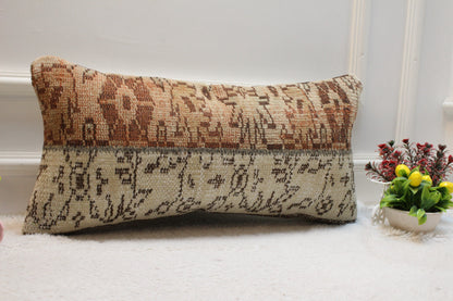 Floral Turkish Rug Lumbar Pillow Cover: Handmade Wool, 12x24 inch