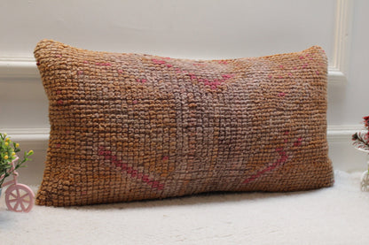 Handmade Orange Turkish Rug Lumbar Pillow Cover: Upcycled Wool, 12x24