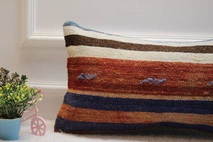 Striped Kilim Lumbar Pillow Cover: Organic Wool, 12x24 inch