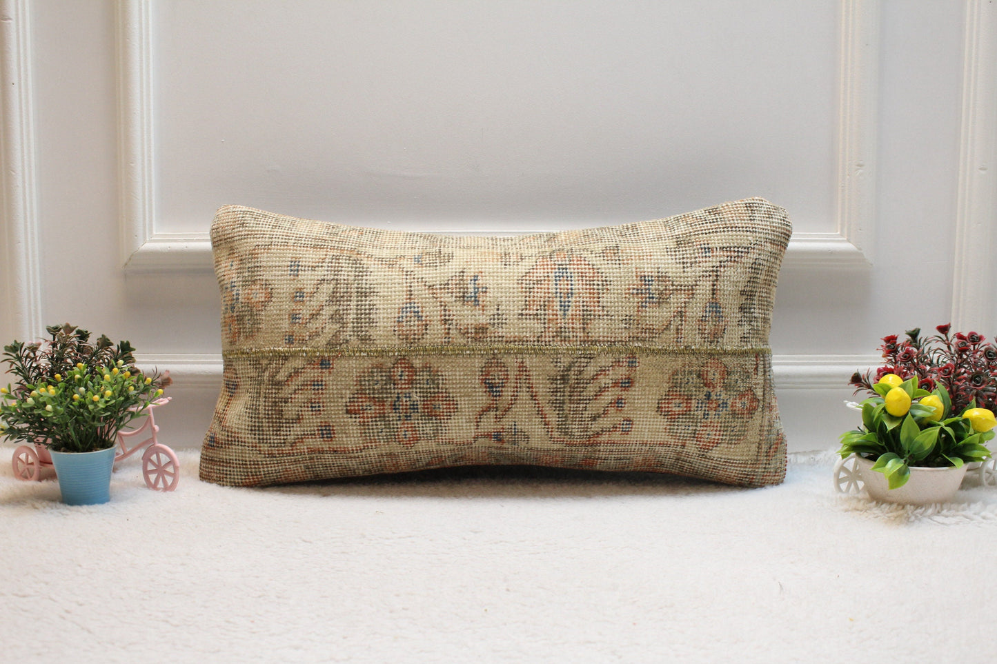 Handmade Turkish Rug Lumbar Pillow Cover: Patchwork Kilim Design (12x24 in)