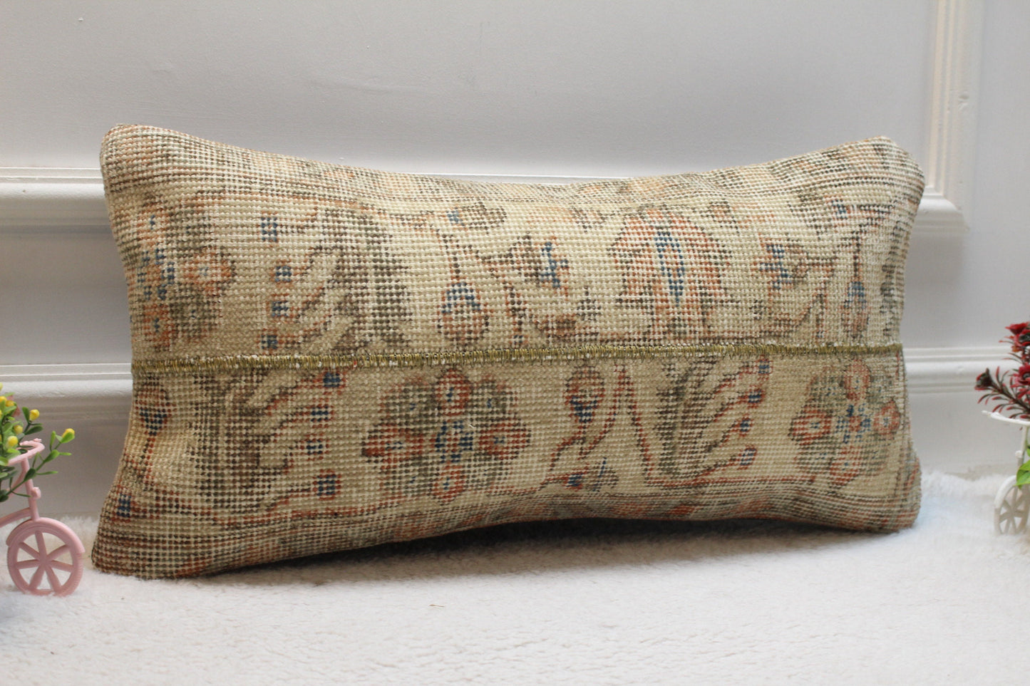 Handmade Turkish Rug Lumbar Pillow Cover: Patchwork Kilim Design (12x24 in)