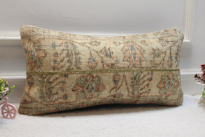 Handmade Turkish Rug Lumbar Pillow Cover: Patchwork Kilim Design (12x24 in)