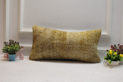 Handwoven Beige Wool Lumbar Pillow Cover: Upcycled Kilim Rug, 12x24 inc