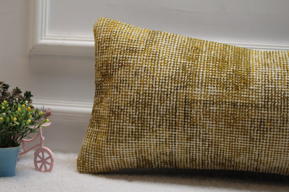Handwoven Beige Wool Lumbar Pillow Cover: Upcycled Kilim Rug, 12x24 inc