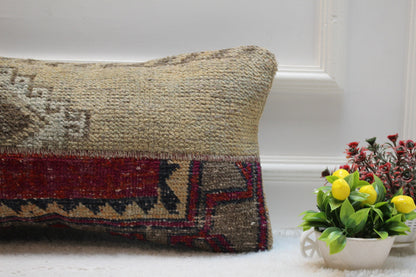 Handwoven Kilim Lumbar Pillow Cover: Upcycled Wool, 12x24 inch