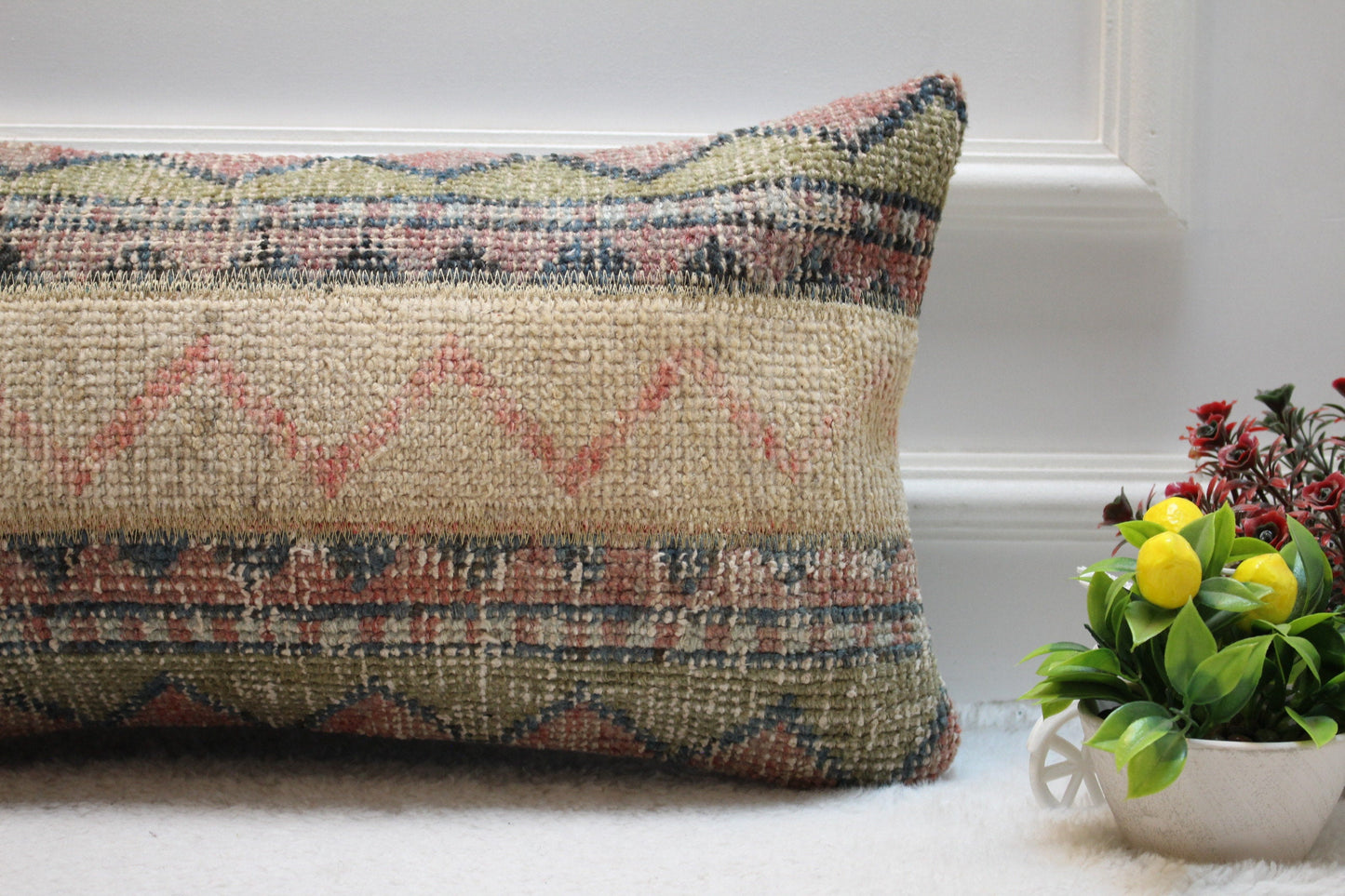 Handmade Kilim Pillow Cover: Upcycled Woven Rug, Brown & Beige (12x24 in)