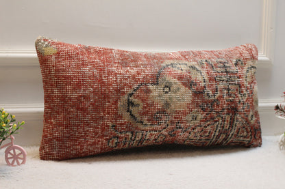 Handmade Red Kilim Pillow Cover: Upcycled Wool Lumbar Pillow (12x24 in)