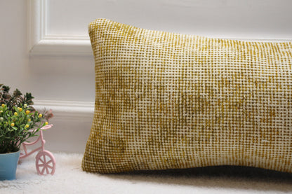 Handmade Beige Kilim Lumbar Pillow Cover: Upcycled Woven Wool (12x24 in)