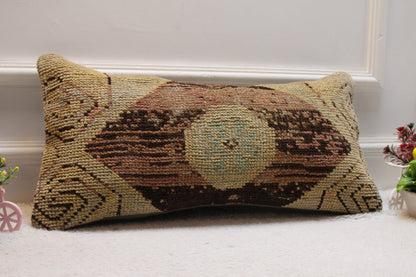 Handmade Kilim Pillow Cover: Brown Beige Woven Rug, 12x24 inc