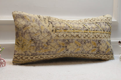 Floral Turkish Rug Pillow Cover: Handmade Wool Lumbar Pillow, 12x24